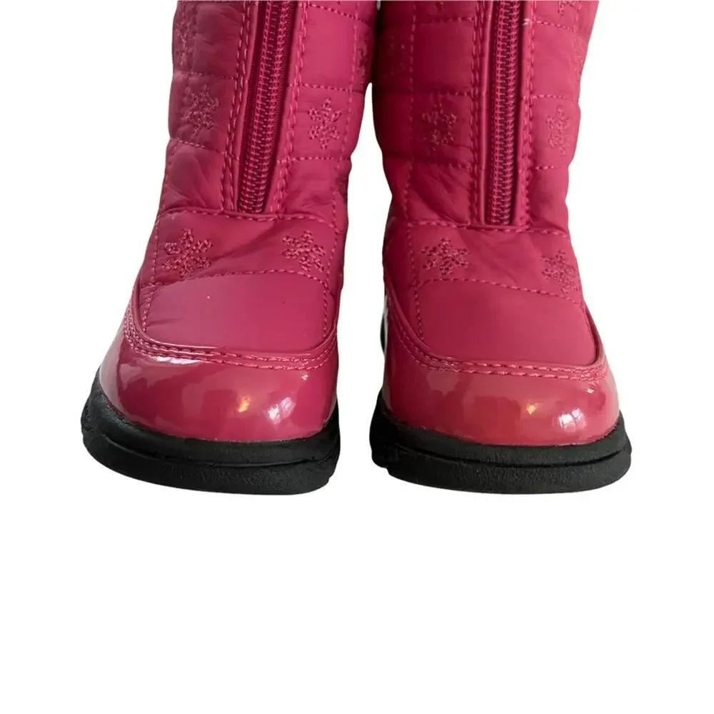 Totes Snow Boots Pink Quilted  Front Zip Faux Fur Winter Warm Boot Sz 7 Frozen